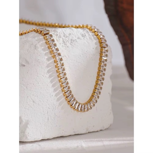 18K Gold Plated CZ Baguette Tennis Necklace - Picture 9 of 12